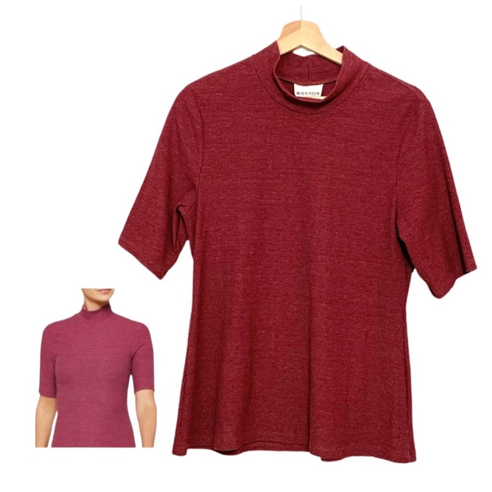 Mohnton Made for Stitch Fix Half Sleeve Mock Neck Ribbed Top Maroon Size XXL